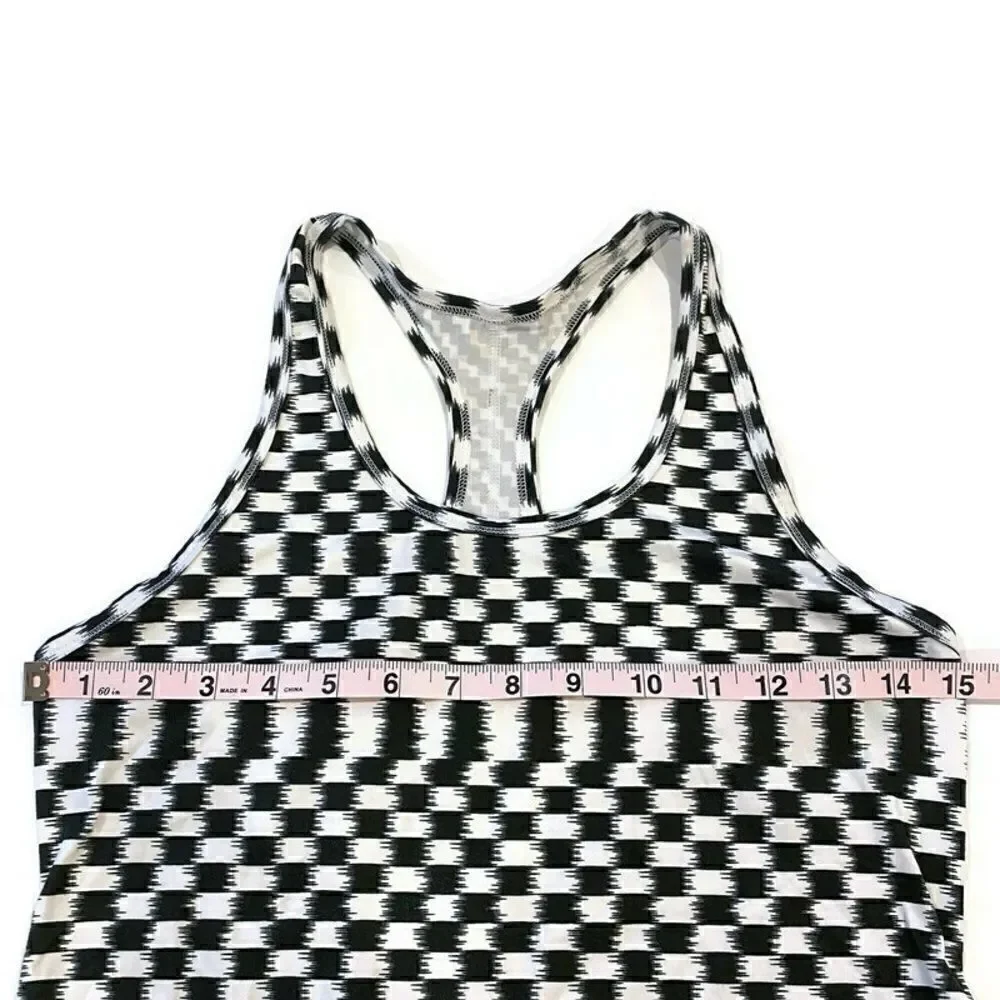 Nike Dri-Fit Sleeveless Workout Tank Top Activewear Black & White Pattern M